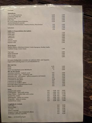 Drink menu at Falscher Hase in Dresden