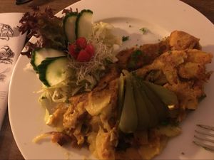 excellent food creation (german farmer's omelette) at Falscher Hase in Dresden