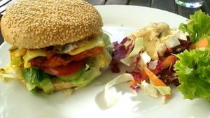 soy steak burger at Falscher Hase in Dresden