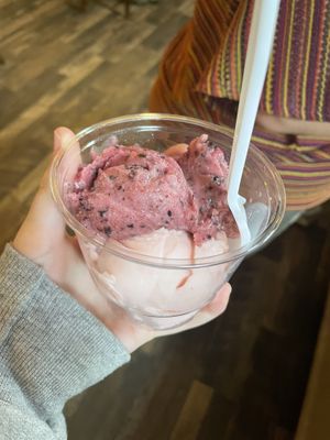 Blueberry sorbet and vegan cotton candy   at Walrus Ice Cream in Fort Collins