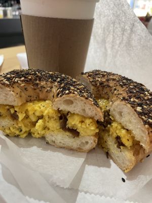 Everything sausage, egg and cheese bagel   at Stephanie's Vegan Bakery + Cafe in Fort Lauderdale