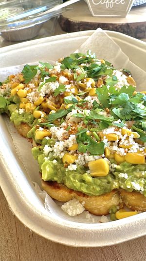Street Corn toast 🤤 (classic cheesecake in the back)  at Stephanie's Vegan Bakery + Cafe in Fort Lauderdale