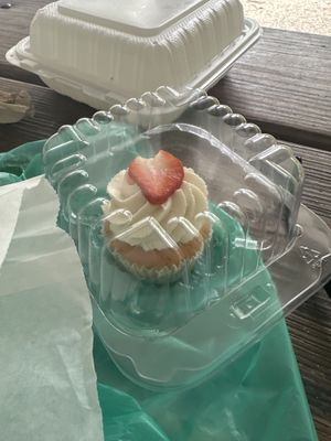 Strawberry shortcake cupcakees  at Stephanie's Vegan Bakery + Cafe in Fort Lauderdale