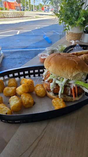 Hot maple syrup and tater tots at Stephanie's Vegan Bakery + Cafe in Fort Lauderdale