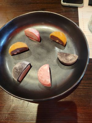 Lychee (pink), hazelnut (yellow), jasmine (brown/pink) at Blue Sushi Sake Grill in Nashville