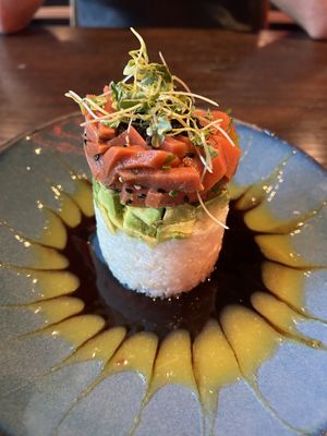 Vegan tuna tower   at Blue Sushi Sake Grill in Nashville