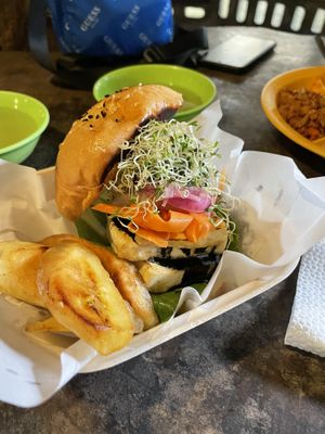 Tofu burger with banana fries   at Little Milkyway in Baguio City
