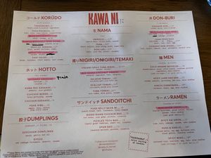 Marked up menu with vegan options   at Kawa Ni in Westport