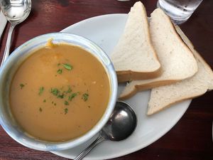 Vegetable soup was delicious and they switched out the brown bread for some vegan bread.  Excellent and very filling!  at O'Dwyers The Villa in Waterville