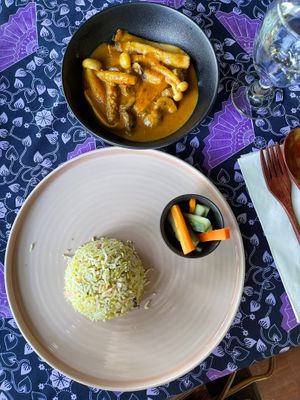 Tempeh Mushroom Rendang RM42
Tempeh & mushroom cooked in creamy coconut & spices, served with our Nasi Ulam or coconut rice (gluten-free) 
 at Pegaga in Langkawi