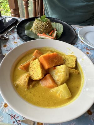 Yellow curry with sweet potato and pine Apple   at Pegaga in Langkawi