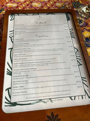 Menu  at Pegaga in Langkawi
