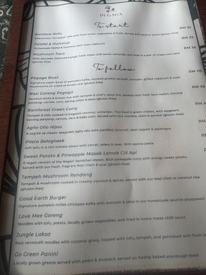 Menu  at Pegaga in Langkawi