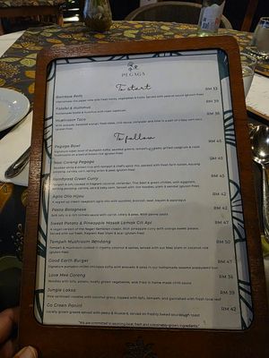 Menu at Pegaga in Langkawi