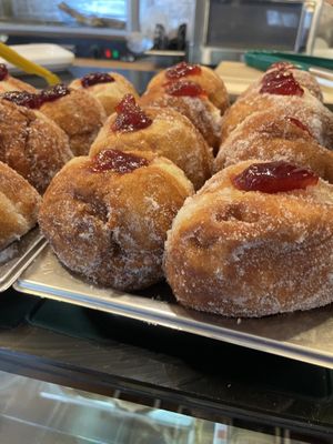Raspberry & strawberry doughnuts   at The Big Rock Cafe in Porthmadog
