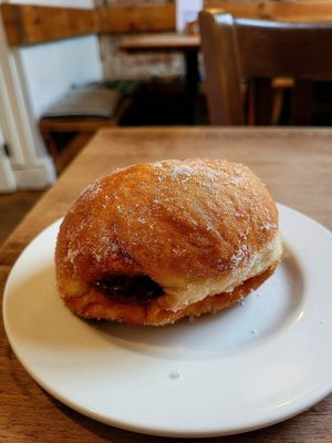 Jam Doughnut. at The Big Rock Cafe in Porthmadog