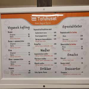 Menu at Tofuhuset in Sandnes