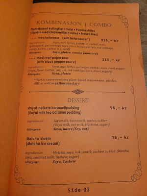 Menu as of 24 November 2024 at Tofuhuset in Sandnes