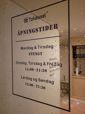 Opening hours as of 24 November 2024 at Tofuhuset in Sandnes