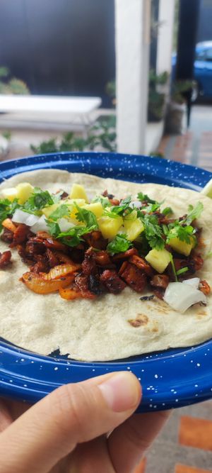 Taco de pastor de setas. at Vegandra in San Luis Potosi