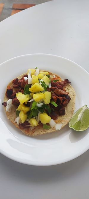 Taco de pastor de setas at Vegandra in San Luis Potosi