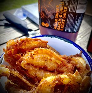 Onion rings with an amazing Asian sauce  at Horseshoe Hotel in Whitby