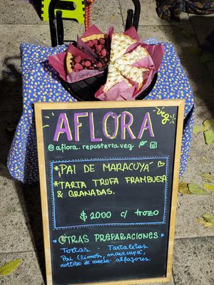 Sample vendor at Mercadito Ambulante Vegam in Santiago