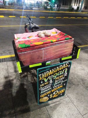 Vegan empanadas and cinnamon rolls @laruta.vegana at Mercadito Ambulante Vegam in Santiago