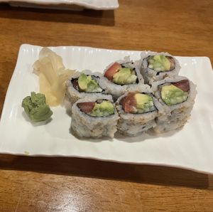 Spicy tomato roll (advertised coming with sriracha and had none)  at Momo Japanese Fusion Restaurant in Milford