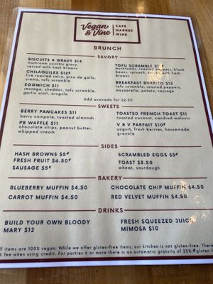 Brunch menu   at Vegan & Vine in Phoenix