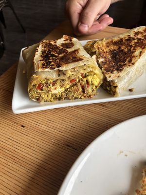 Giant breakfast burrito innards, yummy  at Vegan & Vine in Phoenix