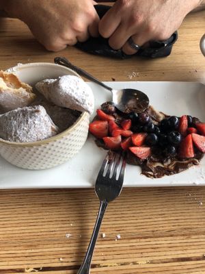Fresh beignets and fruit, SO good!   at Vegan & Vine in Phoenix