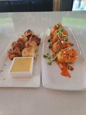 Garlic knots and fried tofu at Vegan & Vine in Phoenix