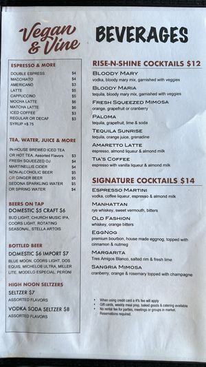 Menu  at Vegan & Vine in Phoenix