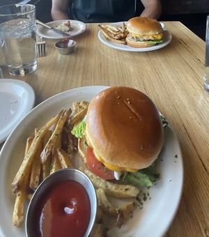 Chicken fried sandwich (far) and the cheeseburger.  at Vegan & Vine in Phoenix