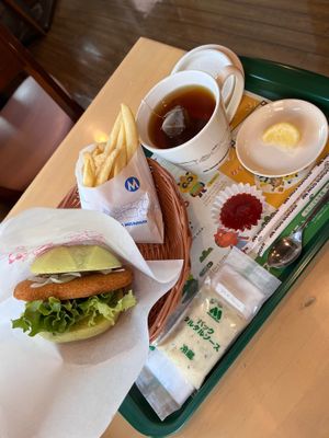 Combo set for 940 yen included a medium fries and my choice of drink - I went with a hot lemon tea.  at Mos Burger in Otaru