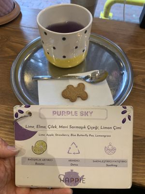 Purple Sky herbal tea infusion. So tasty and refreshing!  at Happie Balat in Istanbul