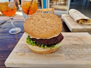Veggie burger at Famous Beach Bar & Grill in Zadar