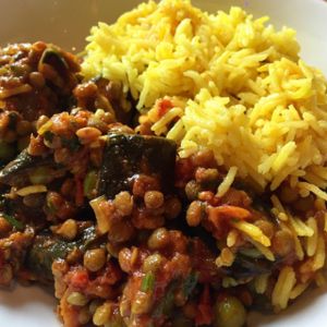 lentil and aubergine dhal  at Roots  Fruits and Flowers - Great Western in Glasgow