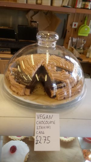 vegan chocolate and tahini cake at Roots  Fruits and Flowers - Great Western in Glasgow