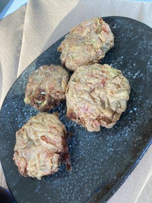 Tomato balls   at Kosmos Fish Tavern in Crete