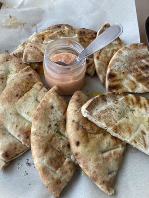 Garlic bread (with tomato spread)  at Kosmos Fish Tavern in Crete