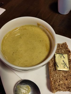 Carrot n coriander soup at Robert Stewart's Spirit Grocers in Belfast
