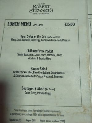 Set lunch menu looks like no specific veg options :( at Robert Stewart's Spirit Grocers in Belfast