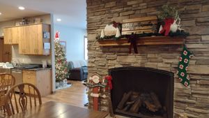Decorated for the holidays. Breakfast room/kitchen has enough tables for each party. at Ugly Biscuits Bed and Breakfast in Baraboo