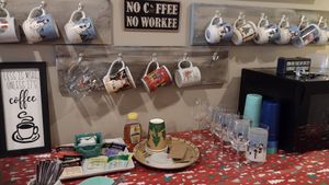 Coffee/tea bar. Water cooler in corner provides hot, cold & cool water 24/7. at Ugly Biscuits Bed and Breakfast in Baraboo