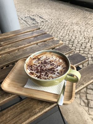 oat milk cappuccino  at Mercearia Bio in Portimao