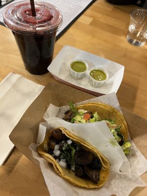 Mushroom asada taco and a veggie taco  at Tacotarian - Blue Diamond Rd in Las Vegas