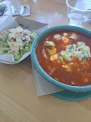 'Chicken' taco and nacho soup at Tacotarian - Blue Diamond Rd in Las Vegas