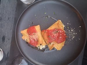 Crepes with Dandelion (dandelion tastes a little bitter) at Origami in La Spezia